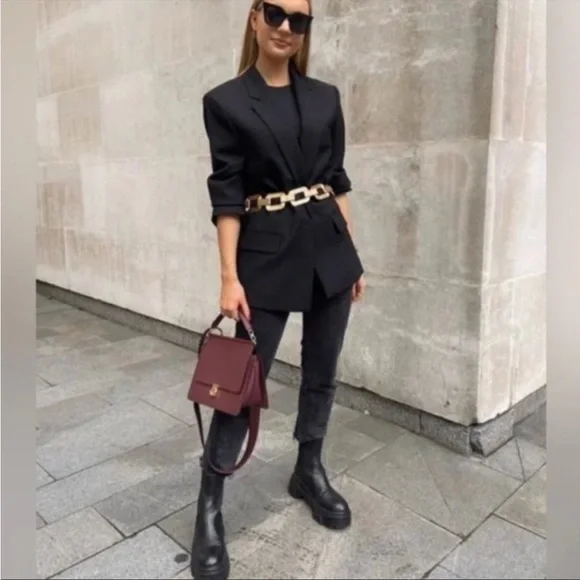 MANGO MNG Black Faux Leather Track Lug Sole Pull On Platform Boots Sz 38 US 7.5 - Picture 5 of 12